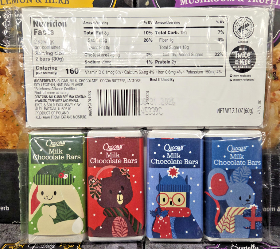 Chocuer Milk Chocolate Bars 4 Designs 2.1oz 60g (2 Bags)