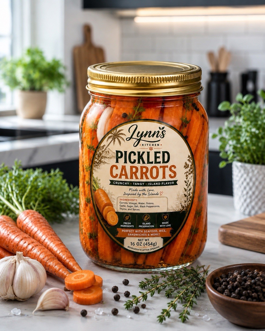 Lynn’s Kitchen Pickled Carrots, Pickled Carrot Jar 16 oz (454g) 1 Pack