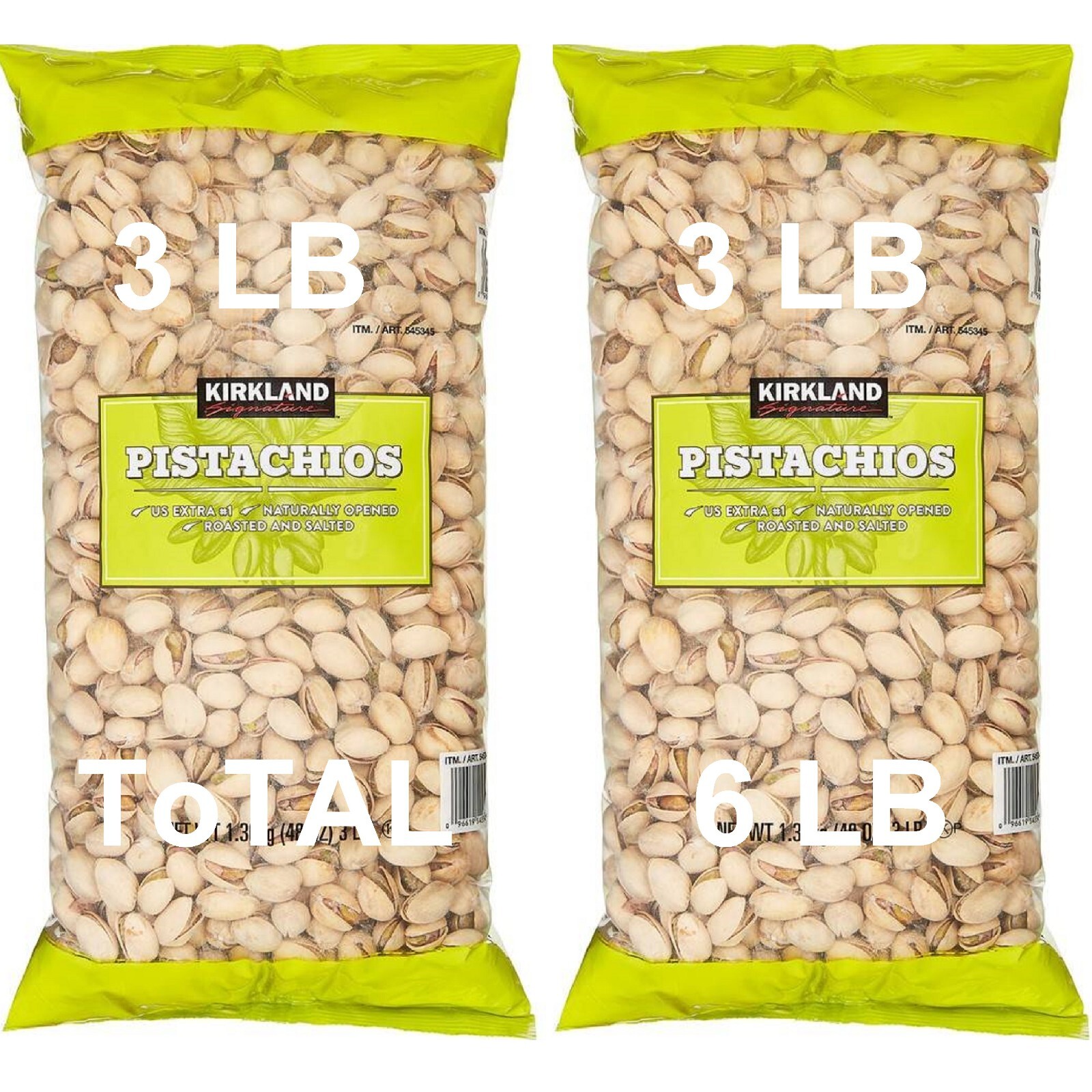 545345, 2Bag/6LB Kirkland, California Dry Roasted & Salted In-Shell Pistachio