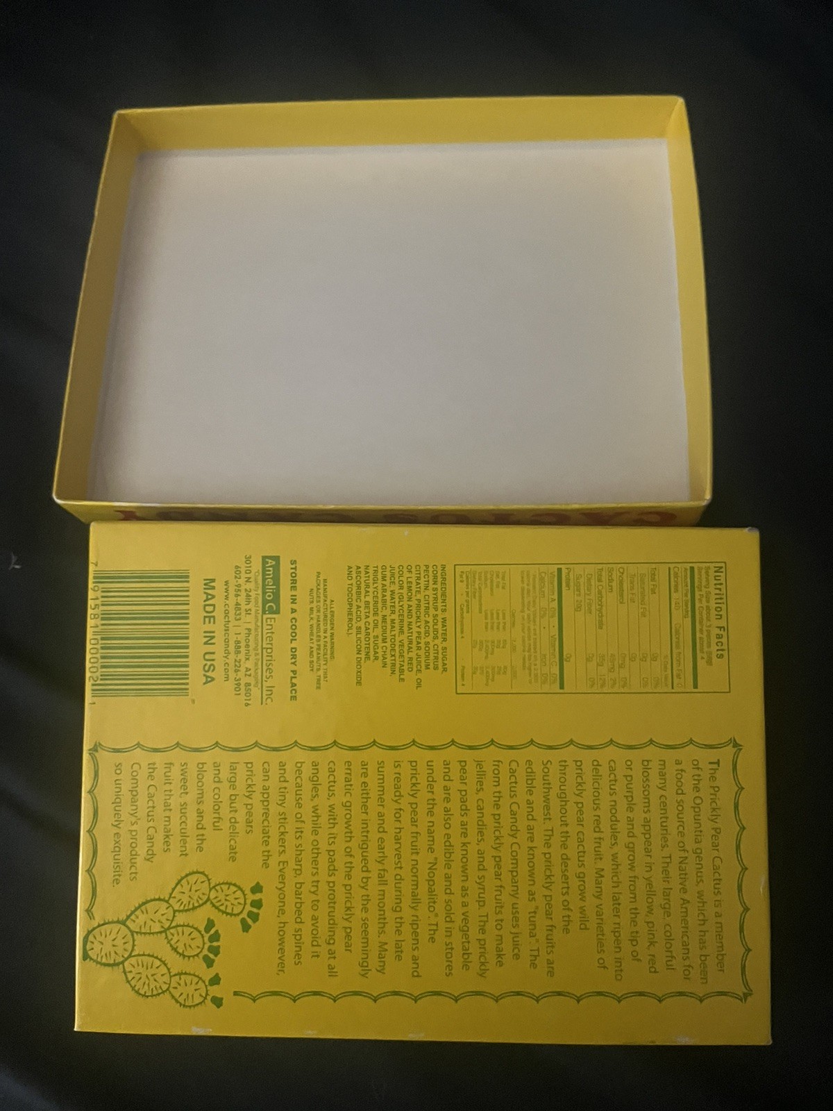 Cactus Candy Company 1/2 LB Box Arizona Prickly Pear Cactus Candy box is empty