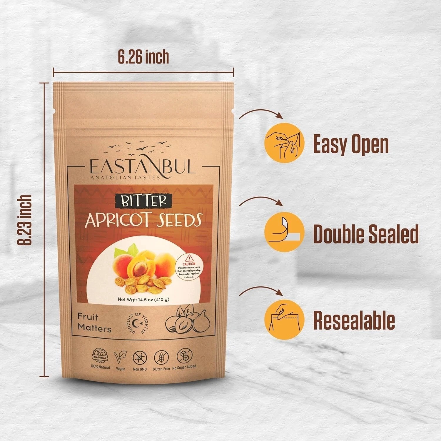 Organic Bitter Raw Apricot Kernel Premium Seeds 14oz Gluten Free Vegan USDA 1 lb