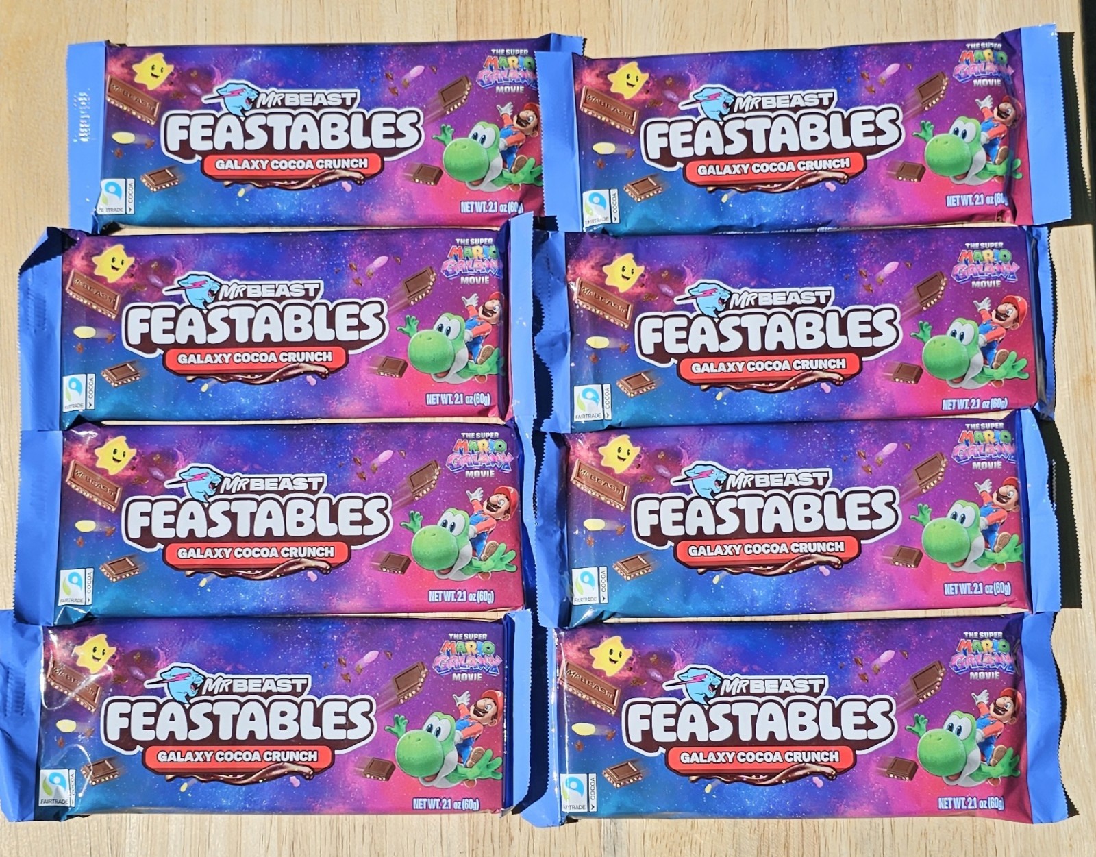 Lot of 8 Mr. Beast Feastables Super Mario Movie Galaxy Coco Crunch Bars