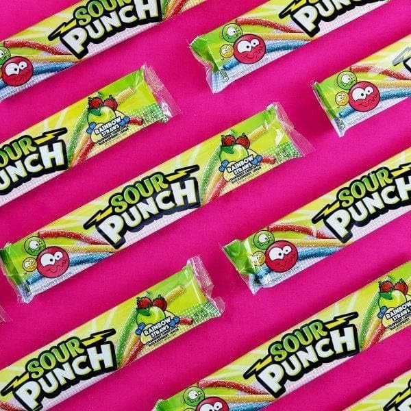 Sour Punch Straws Rainbow Fruit Flavors Chewy Sweet & Sour Candy 24 Pack
