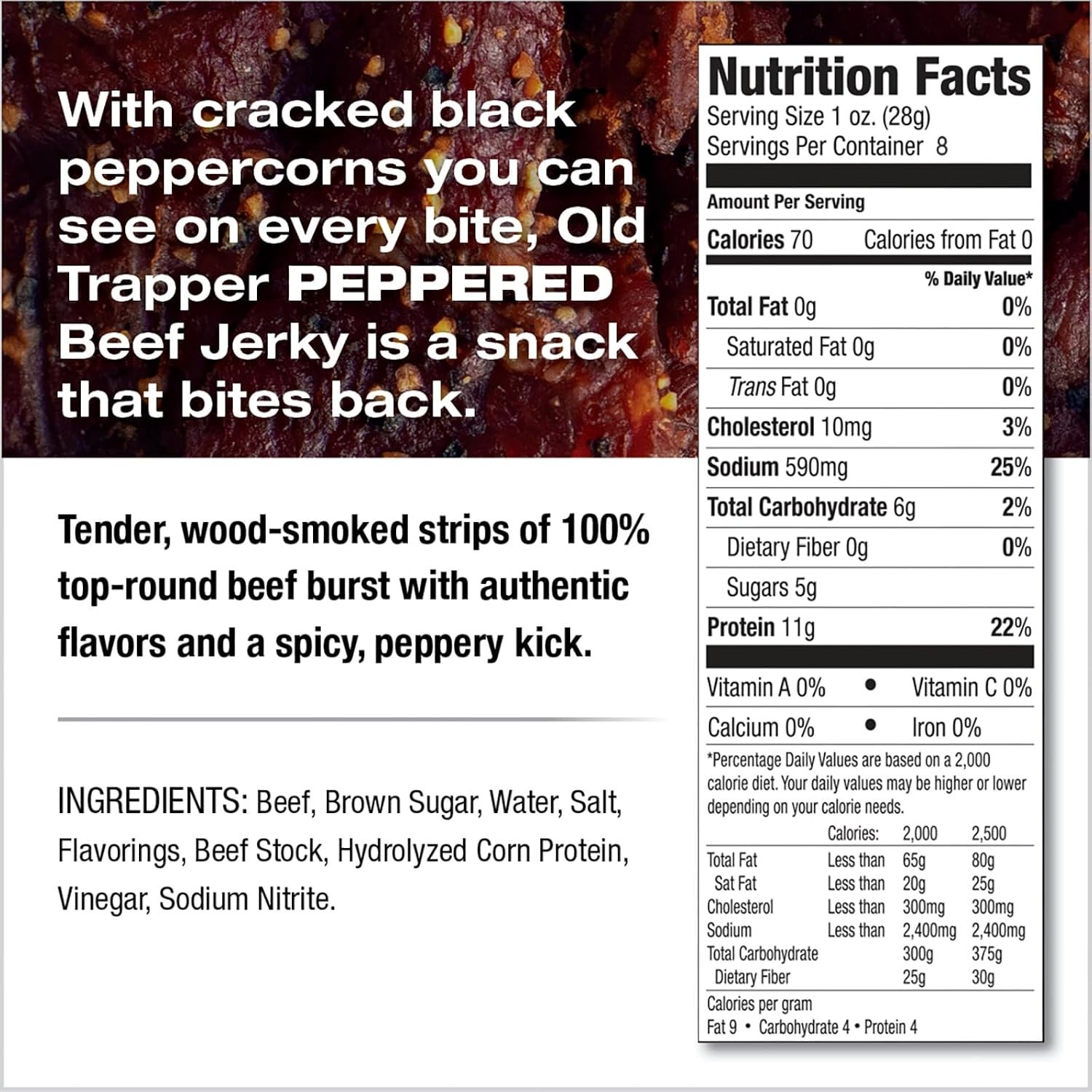 Gourmet Peppered Beef Jerky – 11g Protein, Low-Calorie, Ready to Eat Snack