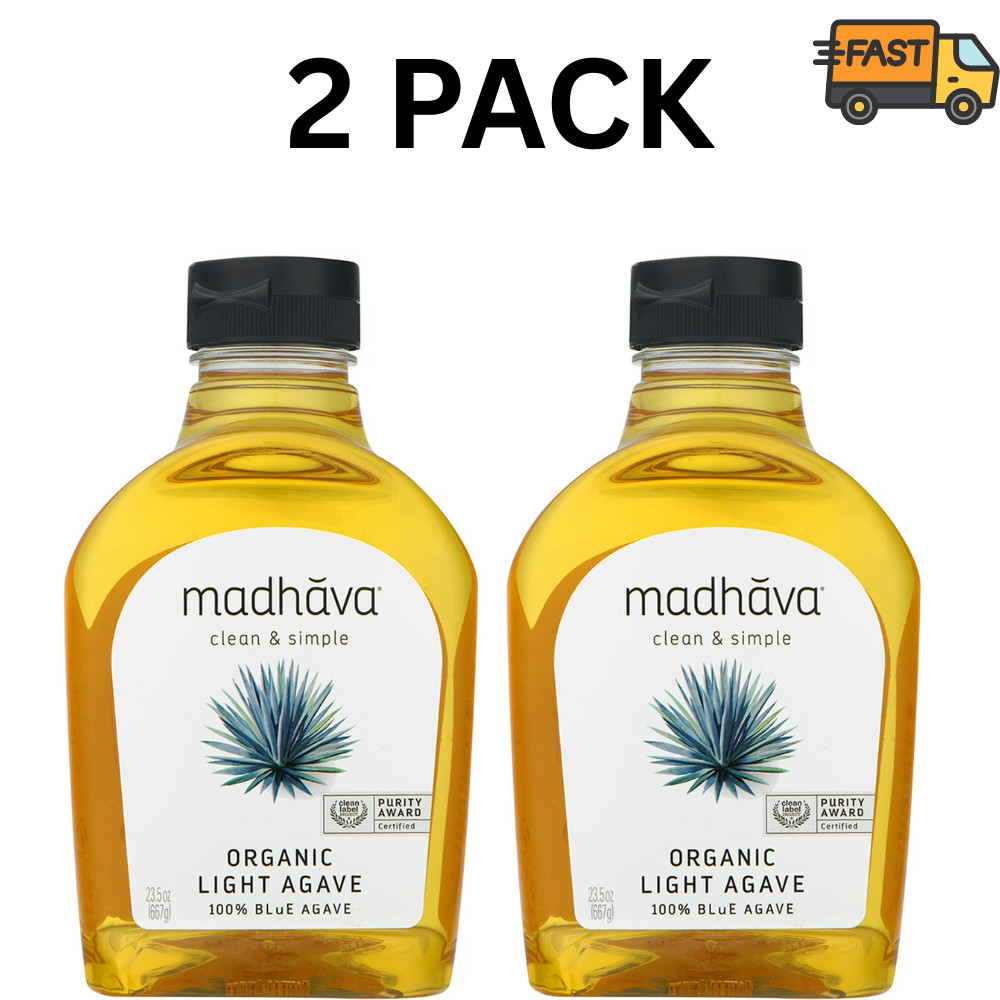 Madhava Organic Blue Agave Sweetener 23.5oz Sugar Substitute 2 Pack