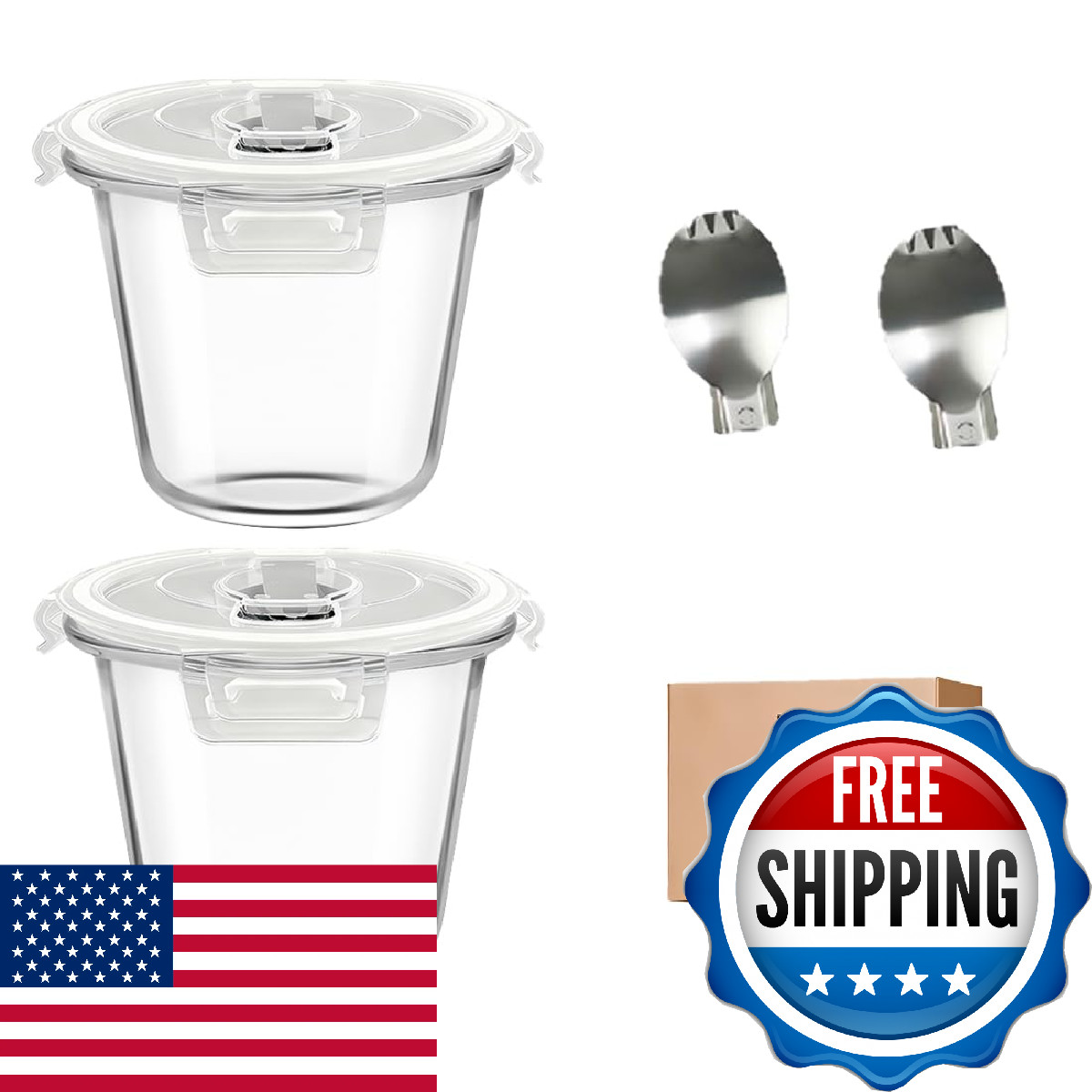 H.JSS WDJS 3-Cup Round Glass Meal Prep Containers with Lids,24oz Glass Food Stor