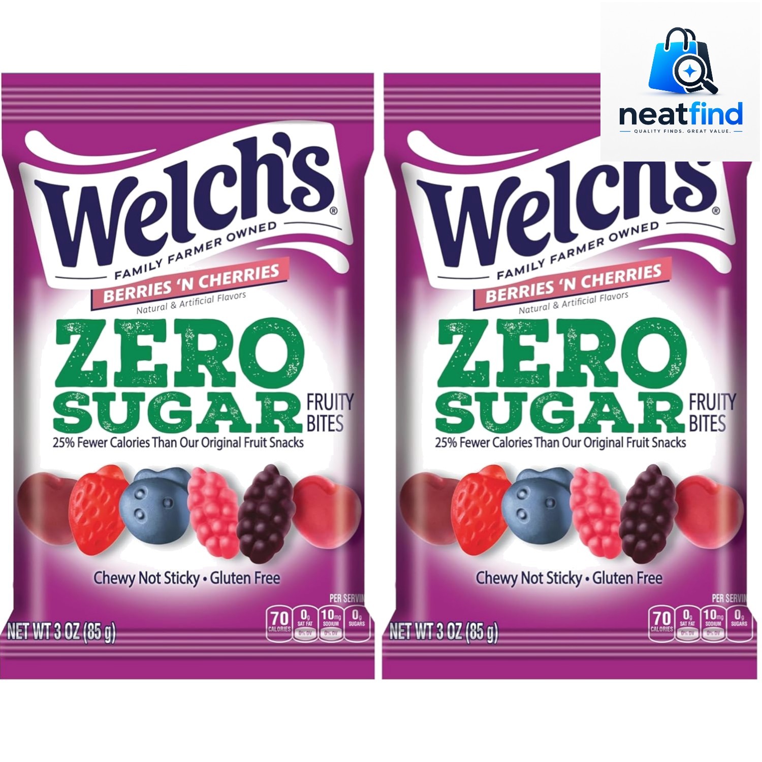 Zero Sugar Fruity Bites, Berries ‘n Cherries Snack Pack, Gluten Free & Sugar …