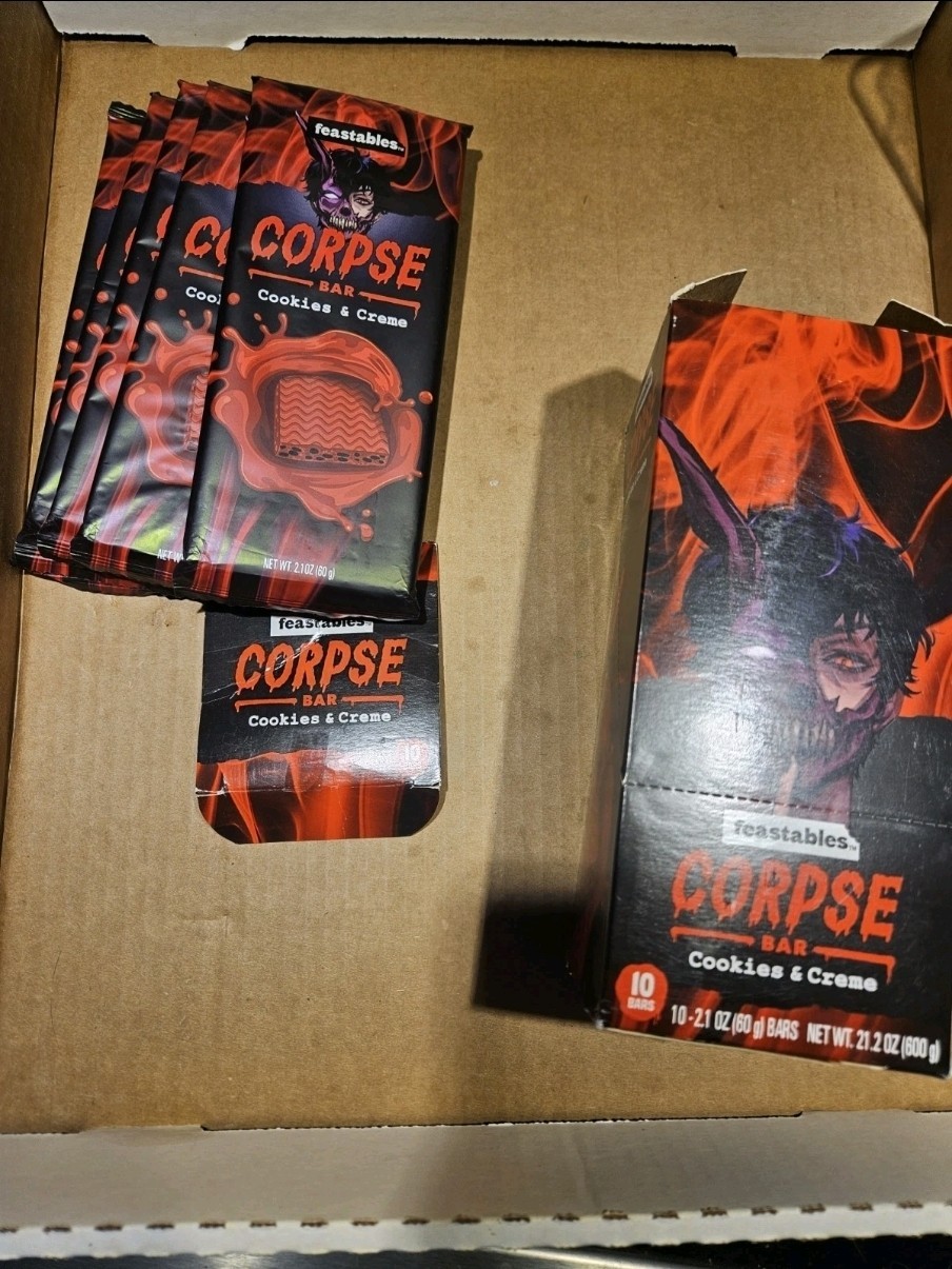 MrBeast Feastables Corpse Bar Cookies & Cream chocolate 5 bars and box RARE
