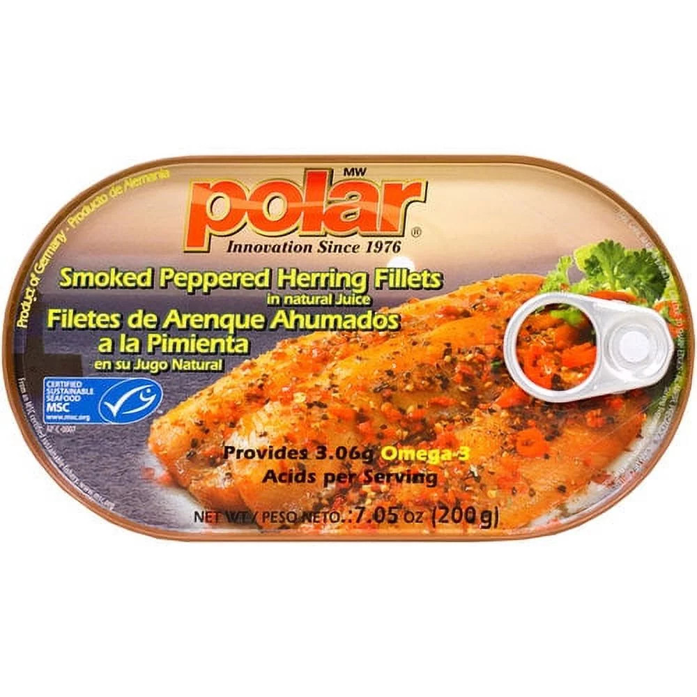 (4 Pack) Smoked Peppered Herring Fillets in Natural Juice, 7.05 Oz