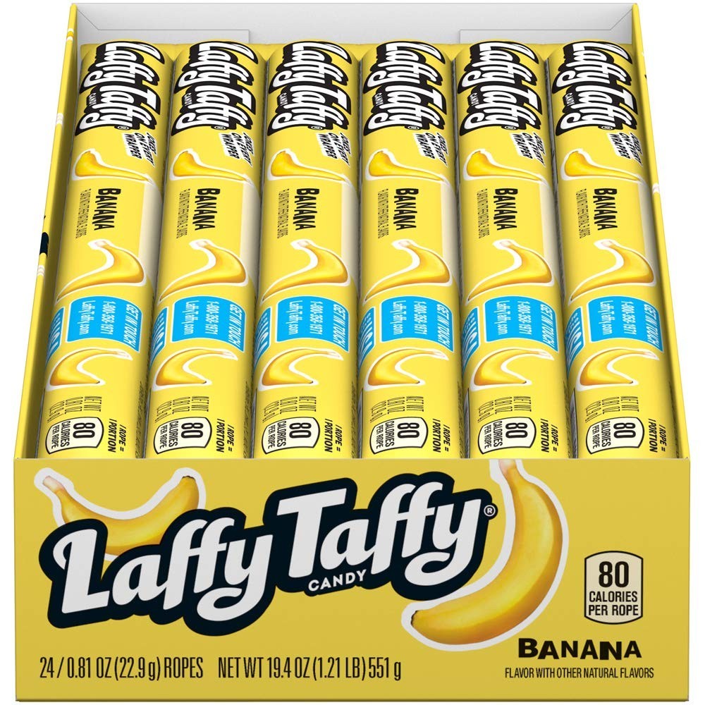 Individually Wrapped Banana Taffy Ropes, 24-Pack for School Treats