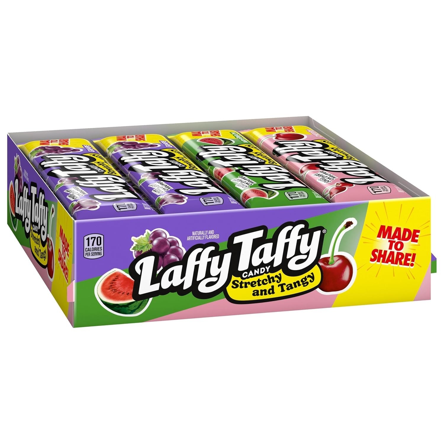 Stretchy & Tangy Variety Candy Box, Grape, Watermelon, and Cherry Flavors, 1….