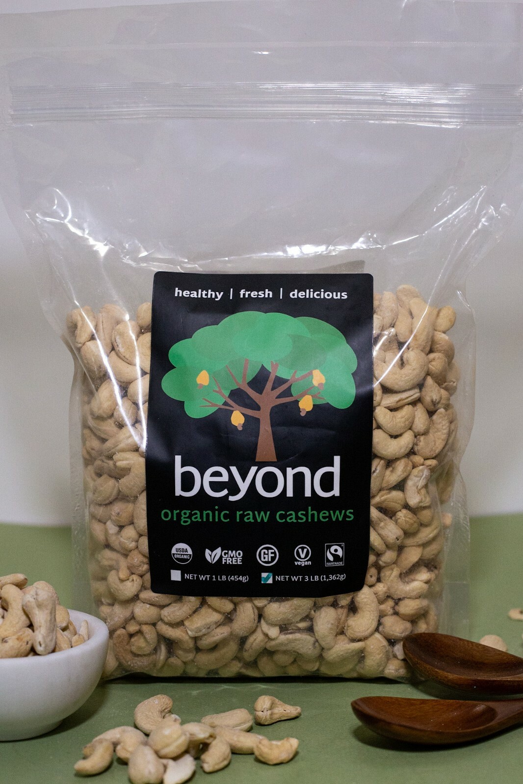 RAW ORGANIC WHOLE CASHEWS 3-lb by Beyond (Non-GMO, Fairtrade, Vegan)