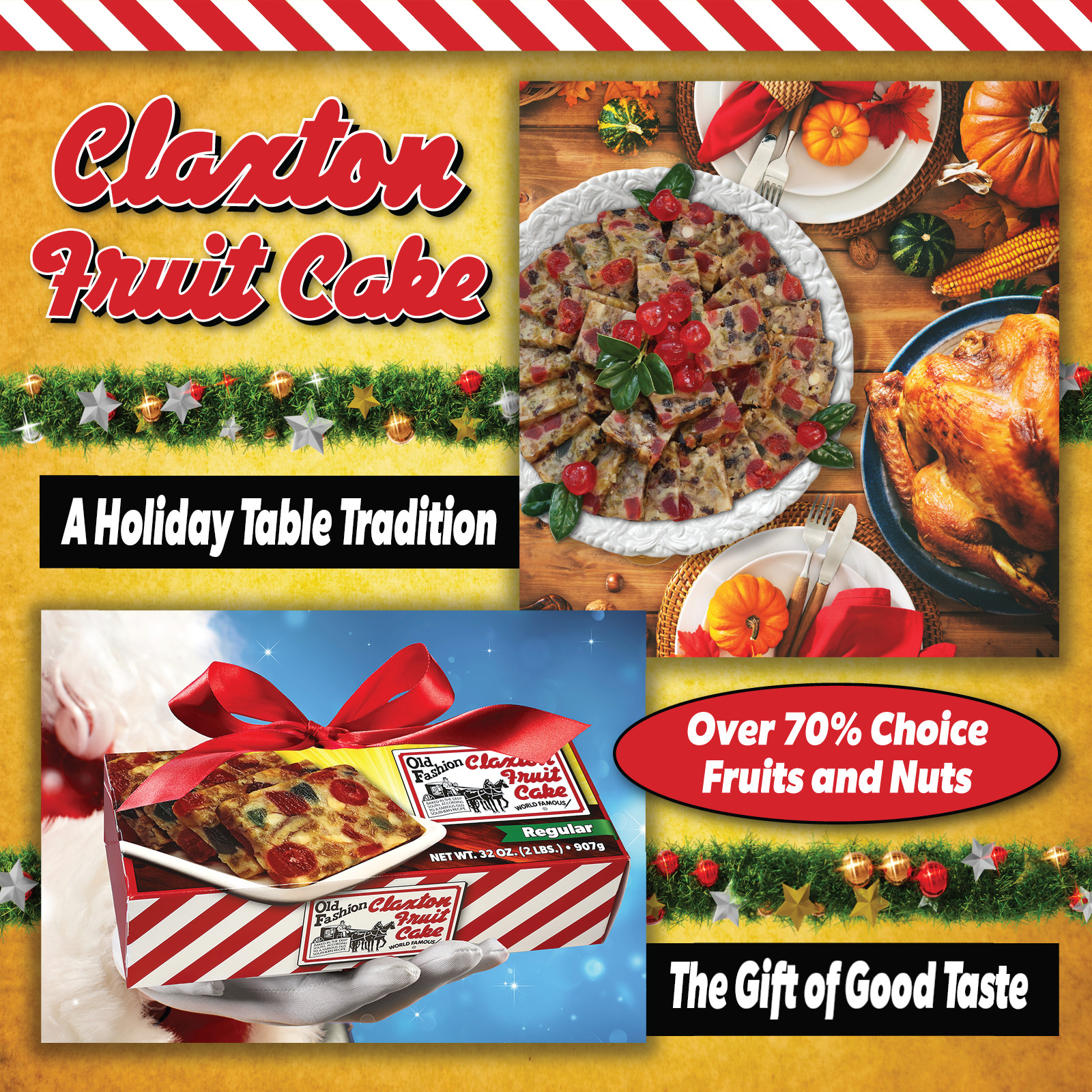 Claxton Fruit Cake 3-1 Lb. DARK – Shipped Direct From Claxton Bakery, Inc.