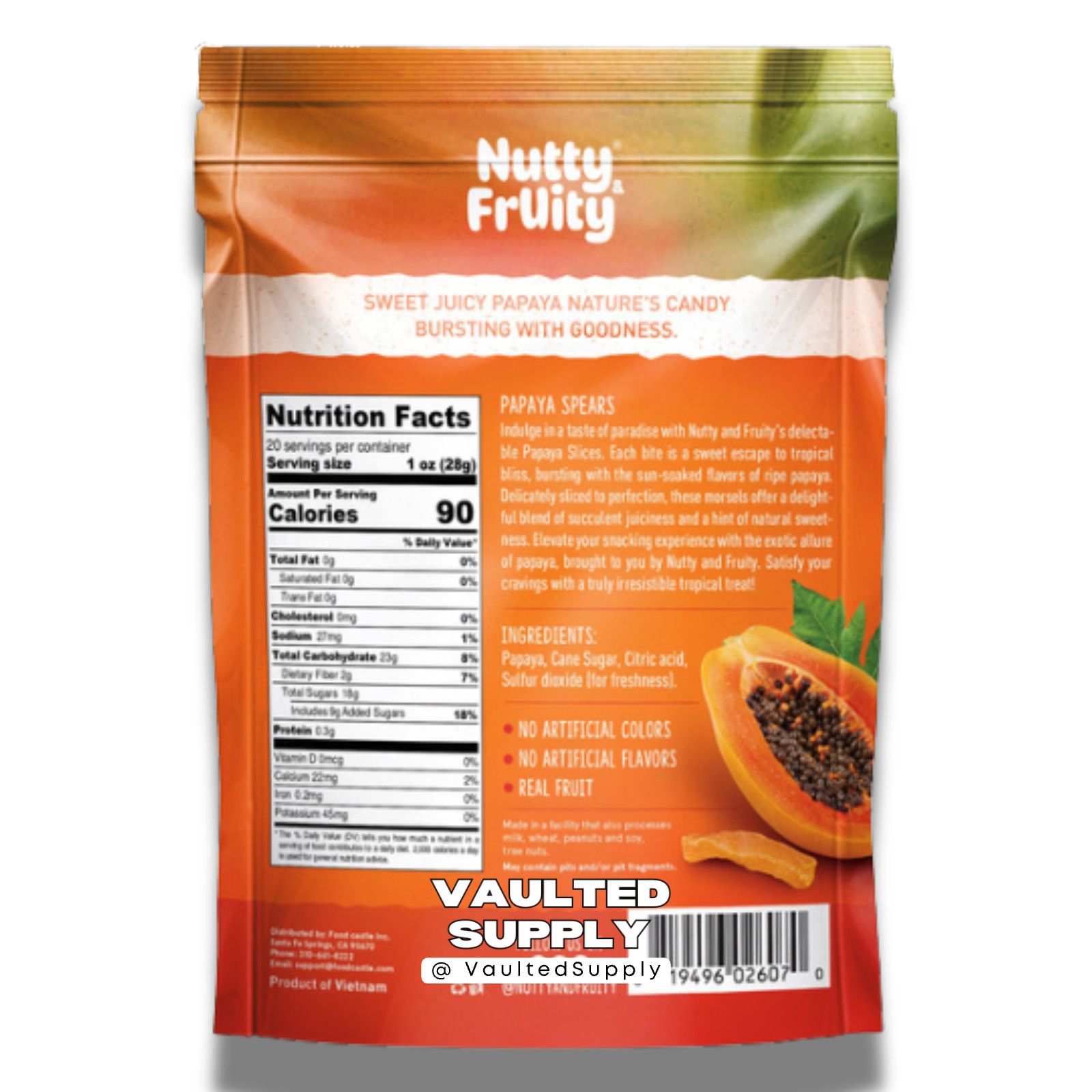 Nutty & Fruity Papaya Slices 20oz 2 Pack Dried Papaya Spears Tropical Snack
