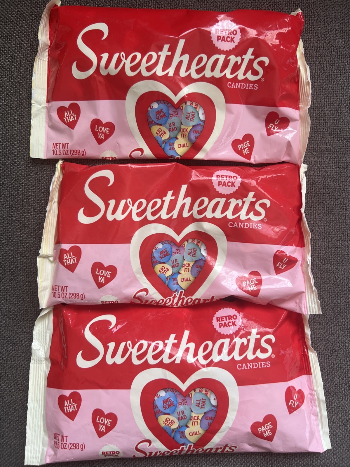 (3pk) Sweethearts Conversation Hearts, Valentines Day Candy Retro Pack 10.5 Oz