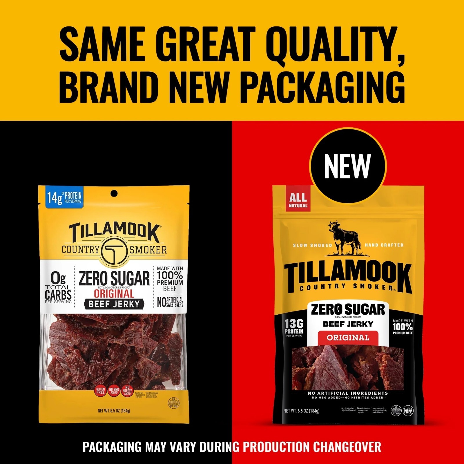 Tillamook Country Smoker Keto Friendly Zero Sugar Beef Jerky, Black Pepper, 6.5
