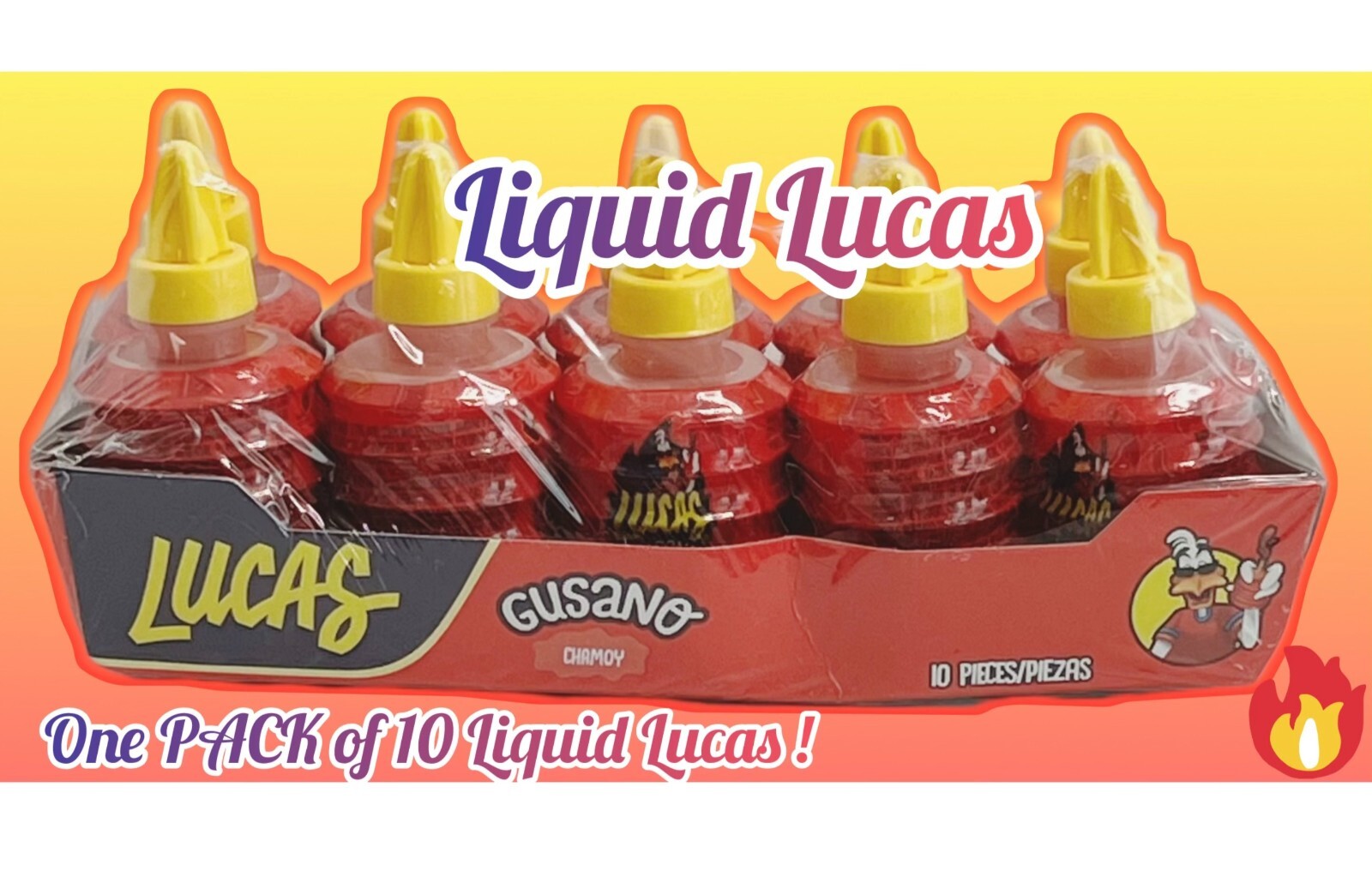 Liquid Lucas Gusano Chamoy Flavored Chili Mexican Candy (1.26, 10 count)