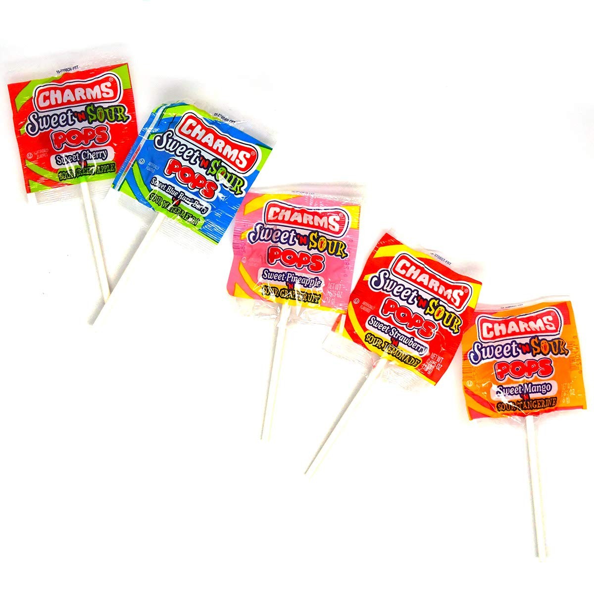 Charms Sweet and Sour Pops, in 5 Assorted Sweet/Sour Flavors, 0.6 Ounce (Pack of