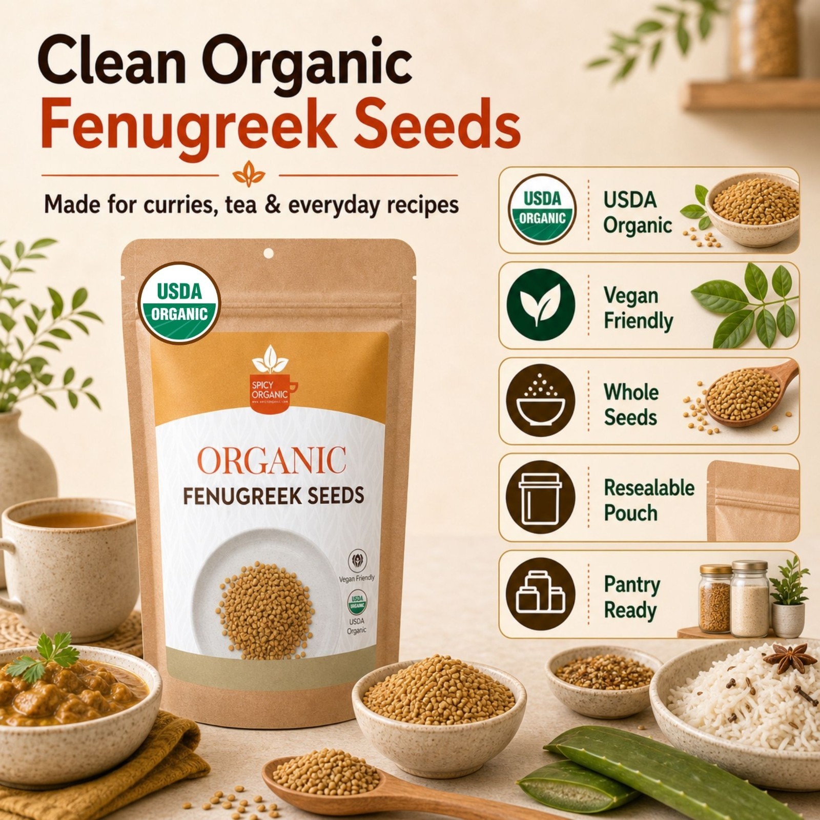 Spicy Organic Fenugreek Seeds 3 lbs | USDA Organic