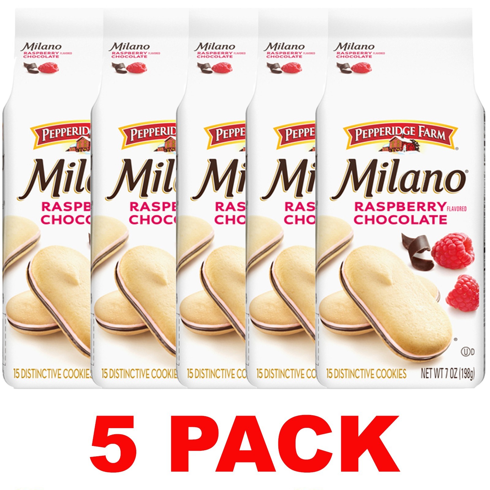PEPPERIDGE FARM Milano Raspberry Flavored Chocolate Cookies 7oz Bag New – 5 PACK