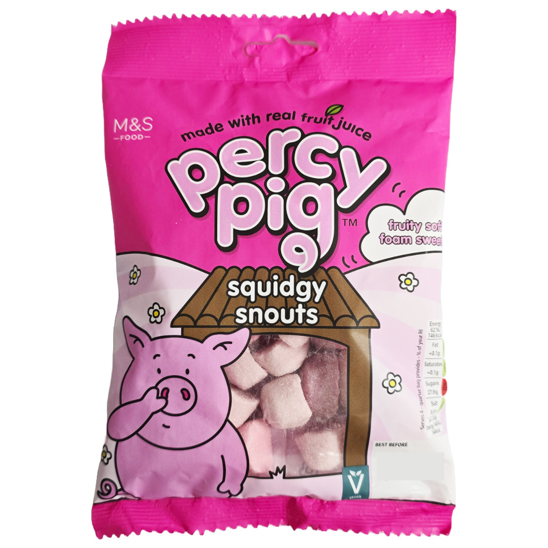 M&S Percy Pig Soft Fruit Flavour Gums 170g, Squidgy Snouts, Fruity Foam Sweets