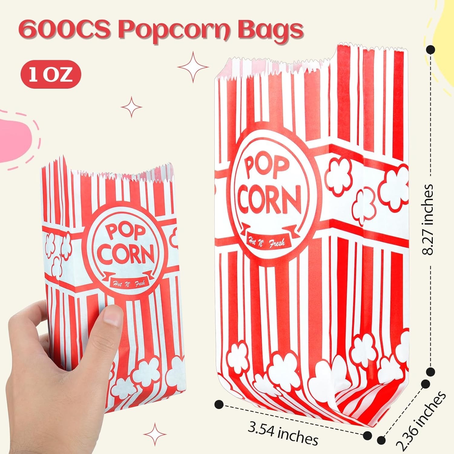 202 Pcs Popcorn Bags W/ Popcorn Scoop & Salt Shaker,1 oz Small Pop Corn Bags