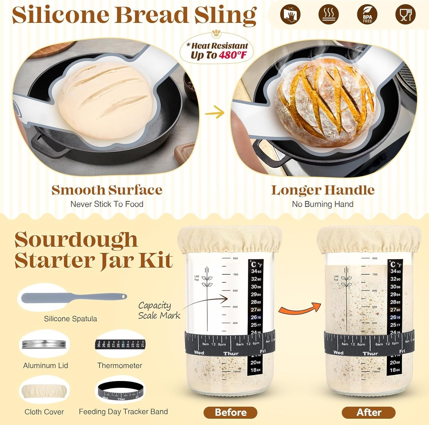 Sourdough Starter Kit, Sourdough Bread Baking Supplies, Bread Proofing Basket…