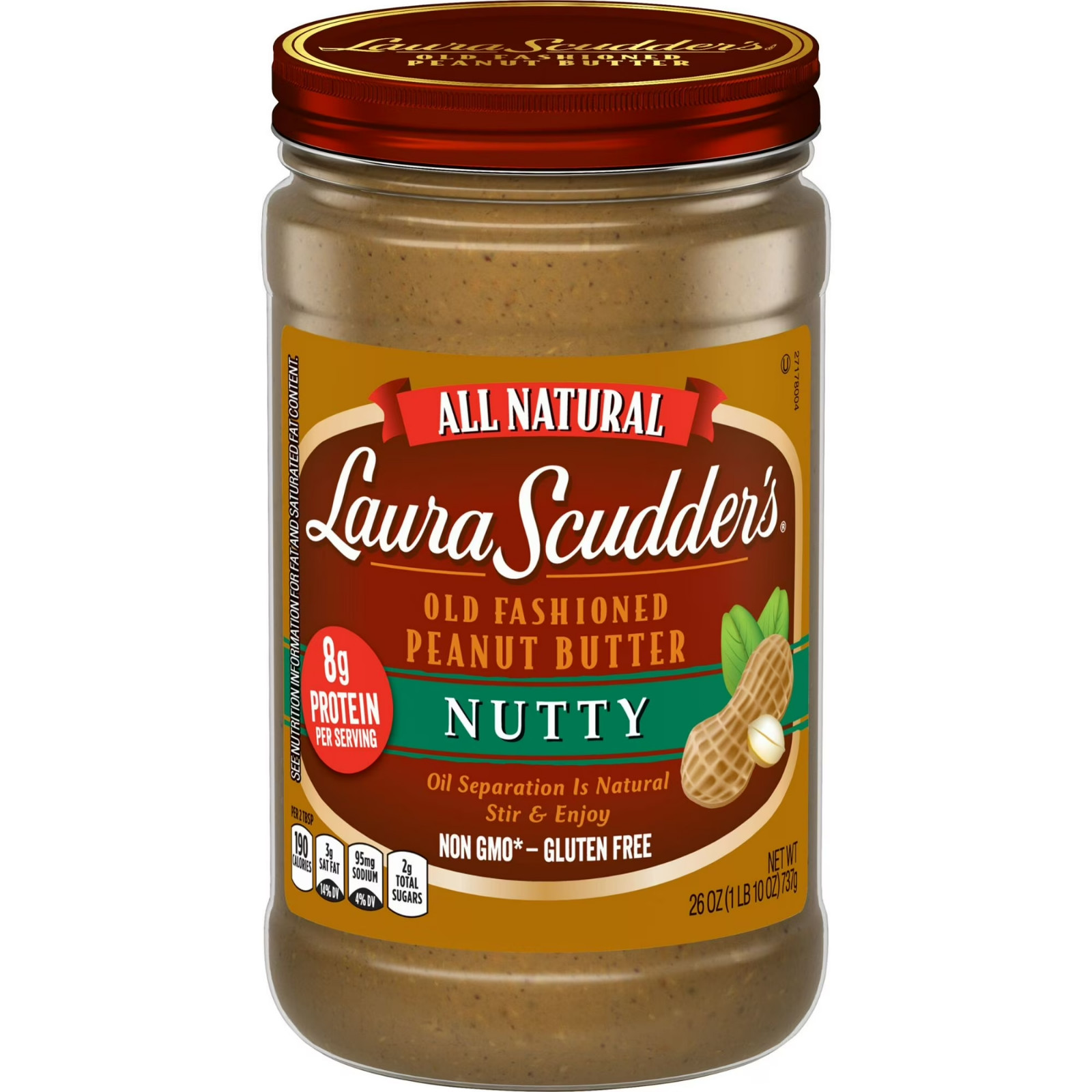 Laura Scudder’s All Natural Nutty Peanut Butter, 26 oz Jar…