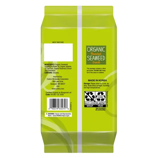 Kirkland Organic Roasted Seaweed Snack,0.6 oz – Pack of 10