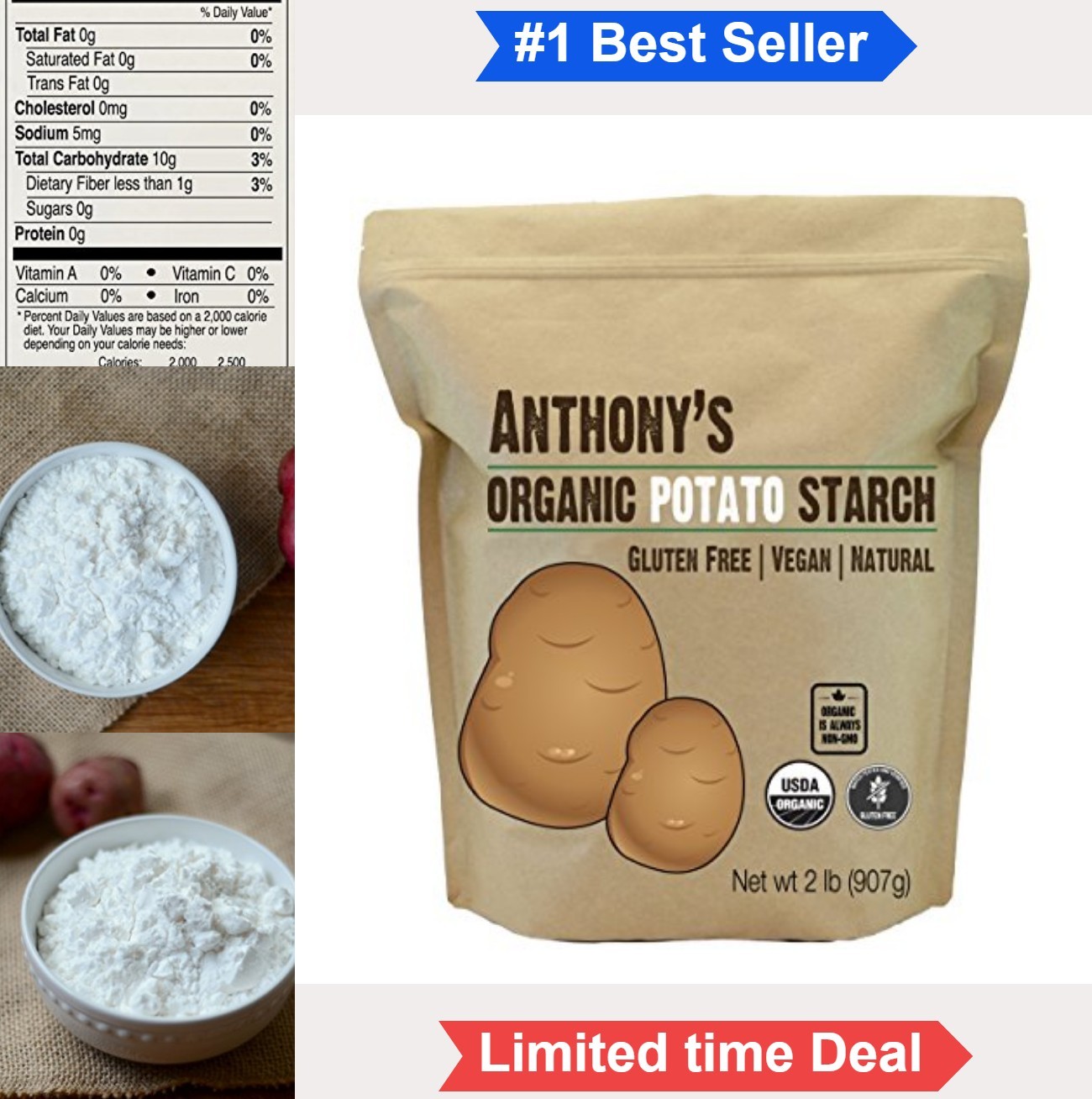 Organic Potato Starch 2 lb Gluten Free Non GMO Resistant Starch Vegan Baking