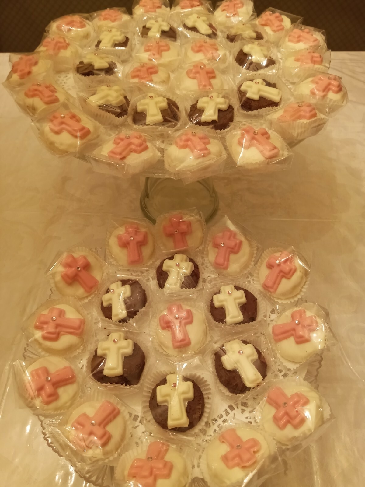 celebration baptism,christianity, first communion, cross chocolate on cookies