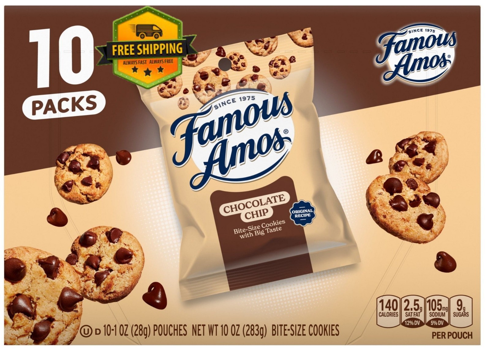 Famous Amos Chocolate Chip Cookies Bite Size 10 Pack 1 oz Bags