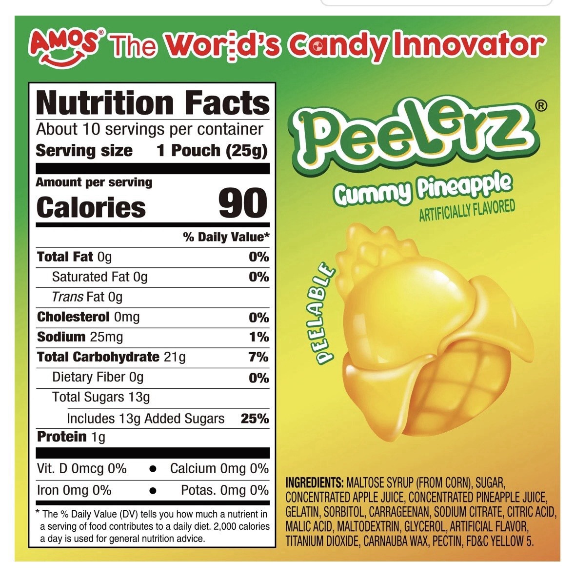 AMOS Peelerz Assorted Fruit Gummy Candy Box 240g 10 Servings 1 Pouch 25g Each
