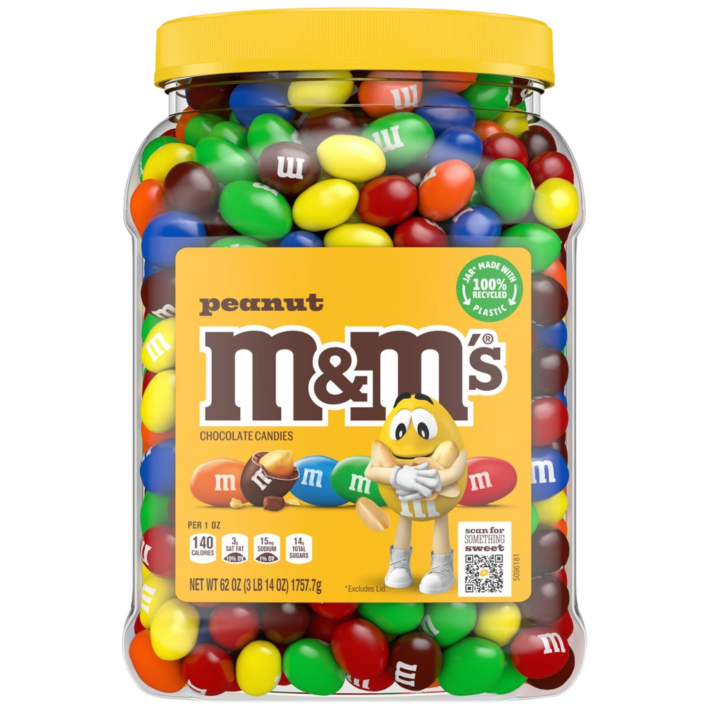 M&M’S Peanut Milk Chocolate Candy Bulk Jar, 62 oz.