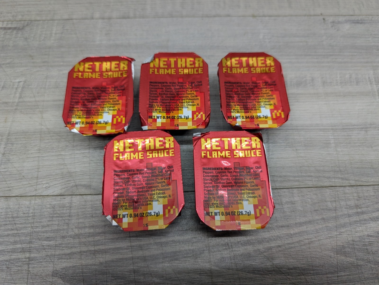 NEW McDonald’s Minecraft Nether Flame Sauce Lot of 5. 0.94 oz each. Limited Ed.