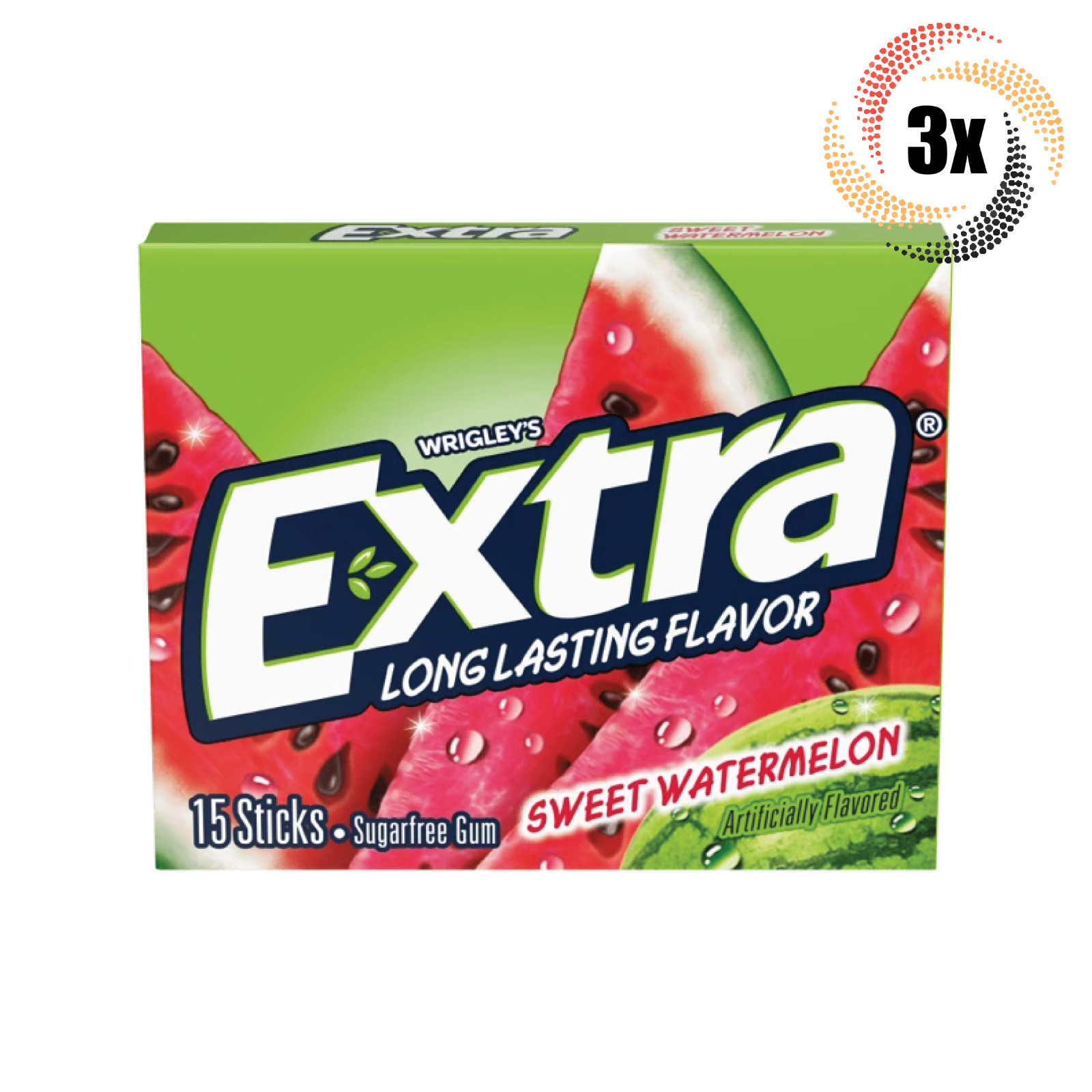 3x Packs Wrigley’s Extra Sweet Watermelon Gum | 15 Sticks Per Pack | Sugar Free!