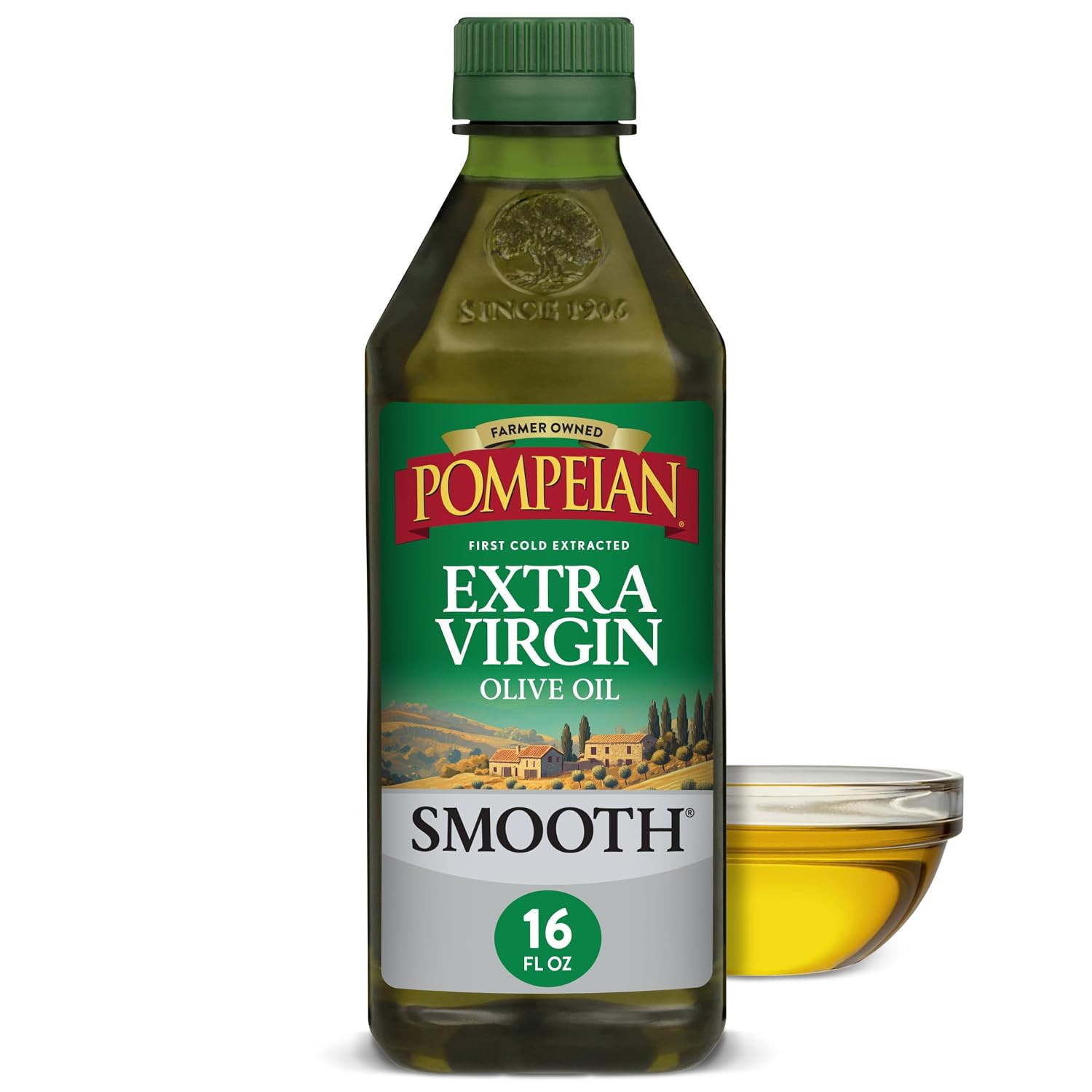 Smooth Extra Virgin Olive Oil – 16 Fl Oz – First Cold Pressed Olive Oil for Cook