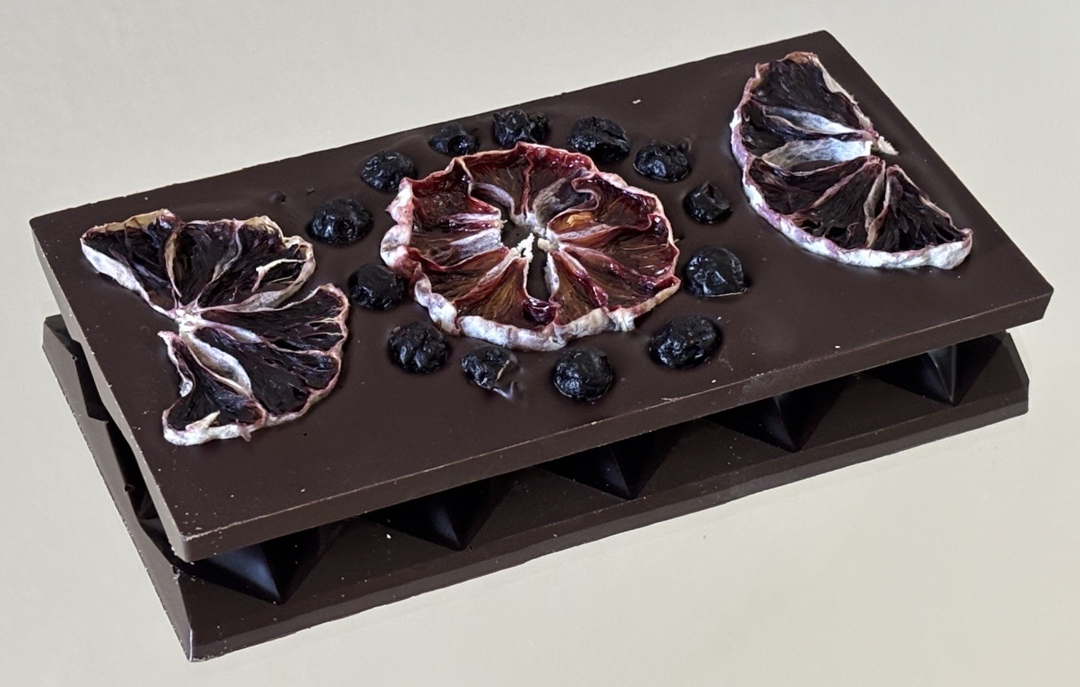 Belgium 70% Dark chocolate bar Red Blood Orange and Wild Blueberry