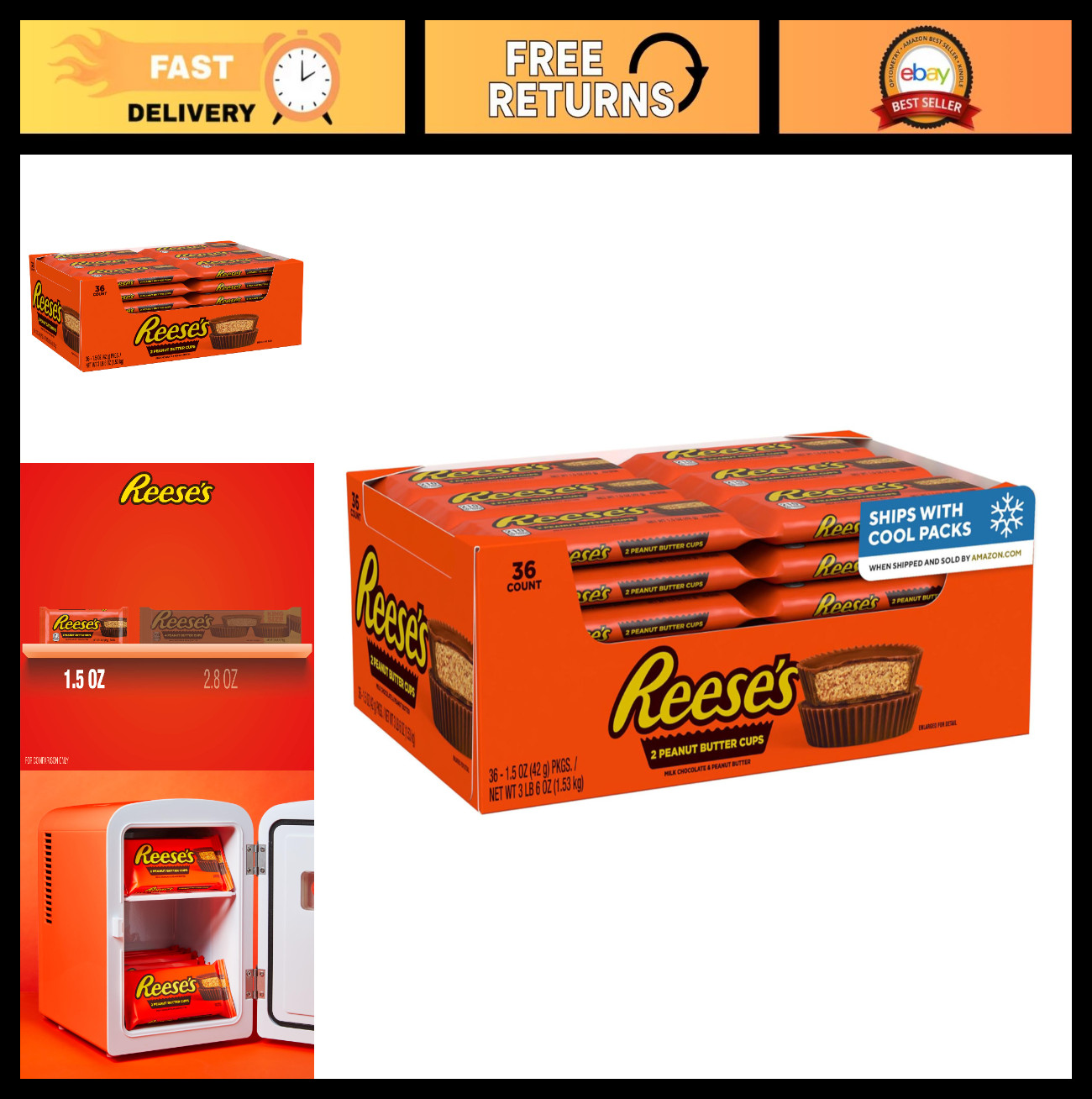 Milk Chocolate Peanut Butter Cups – 36 Pack, 1.5 oz Candy Treats, Sweet Snacks