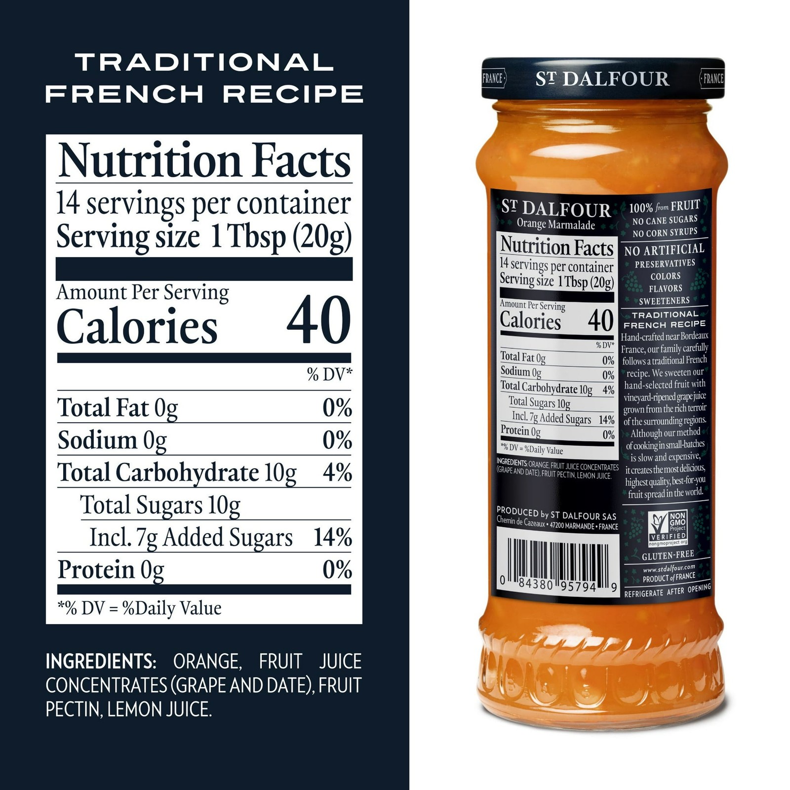 St. Dalfour Orange Marmalade Fruit Spread, 10 Ounce