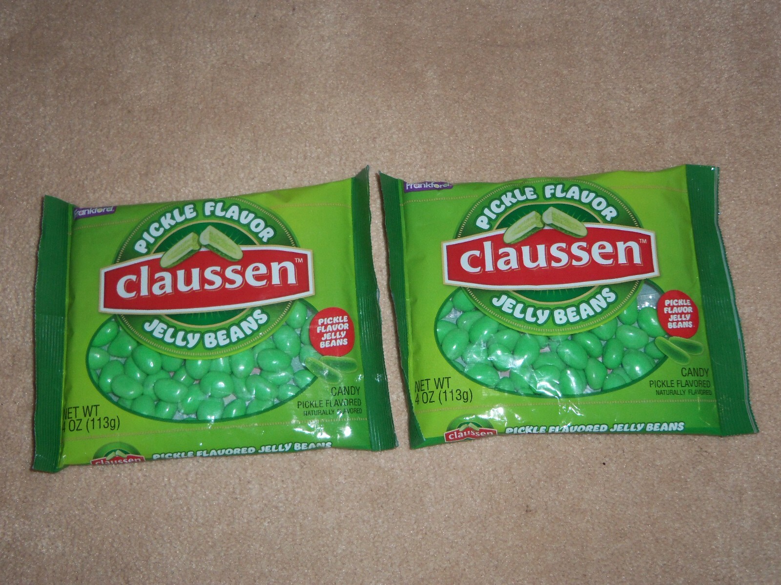 (2) Frankford Claussen 4 oz PICKLE FLAVOR Jelly Beans Easter Basket *BB 11/2026*