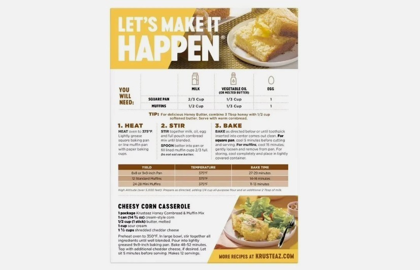 (3 pack) Krusteaz Honey Cornbread and Muffin Mix, Honey Cornbread Mix,15 oz Box