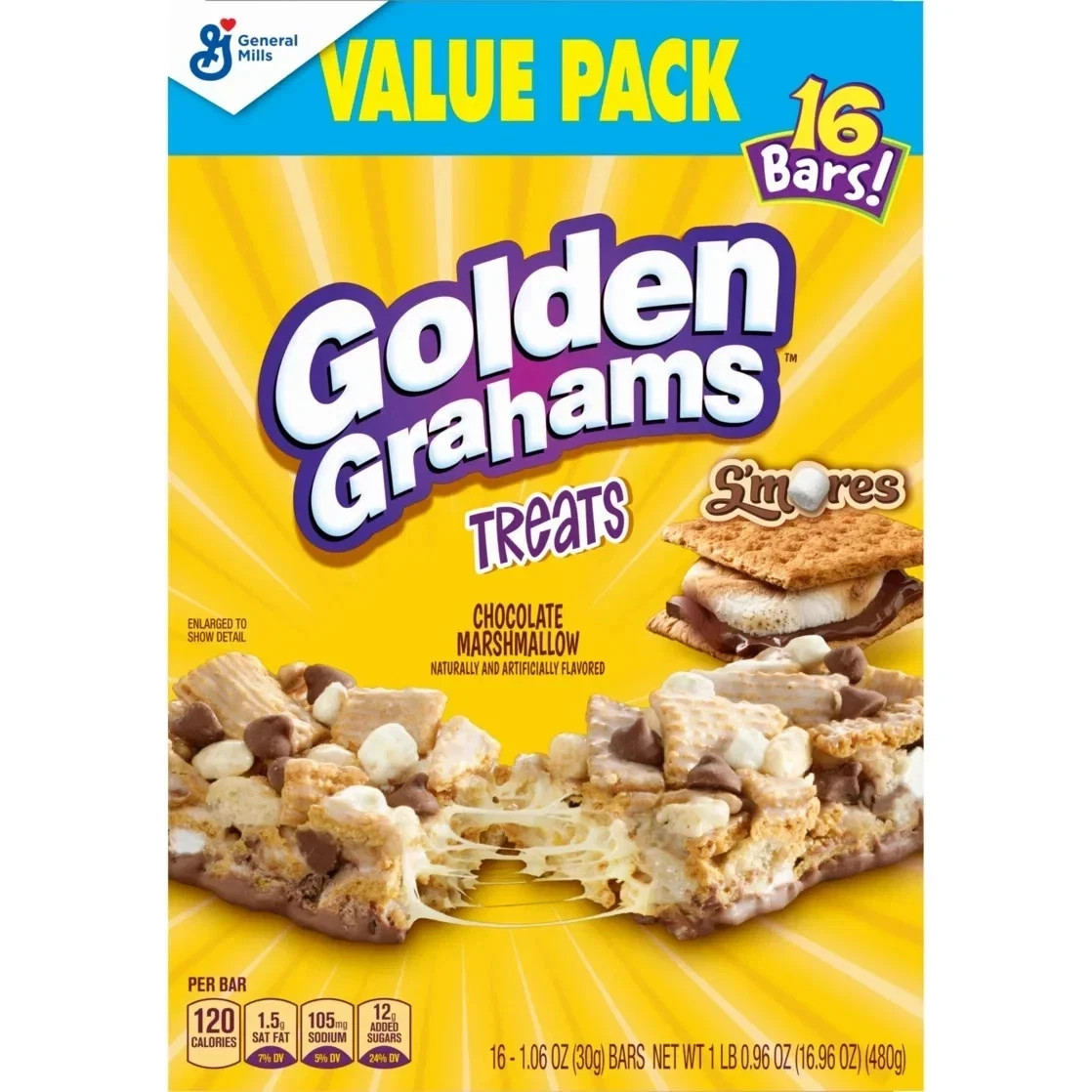 Golden Grahams breakfast cereal treat Bars S’mores,Snack Bars 16 Ct, 16.96 oz…