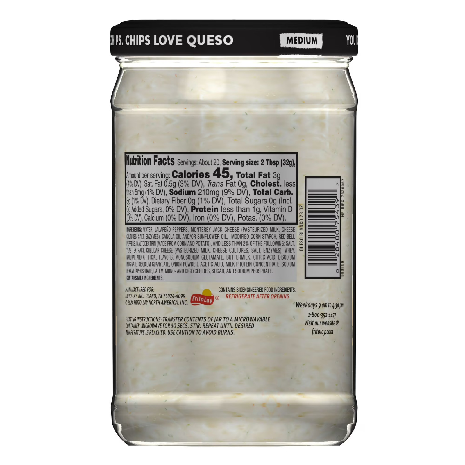 Tostitos Medium Blanco Flavored Queso Dip, 23 oz Jar