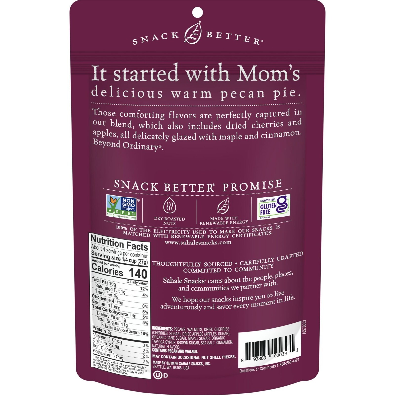 Sahale Snacks Maple Pecans Glazed Mix Gluten-Free Snack 4-Ounce Bag 3 Pack (NEW)