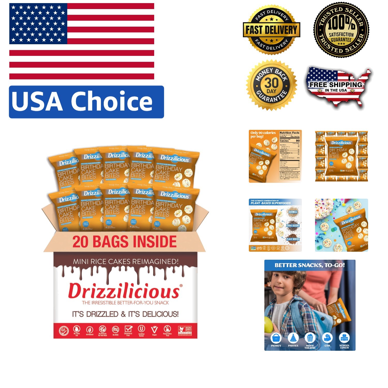 Delicious Birthday Cake Mini Rice Cakes – , Gluten-Free, 0.74oz Pack of 20
