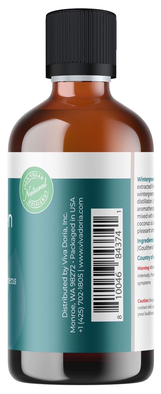 Viva Doria Pure Wintergreen Essential Oil, Undiluted, Food Grade, 4 Fl oz