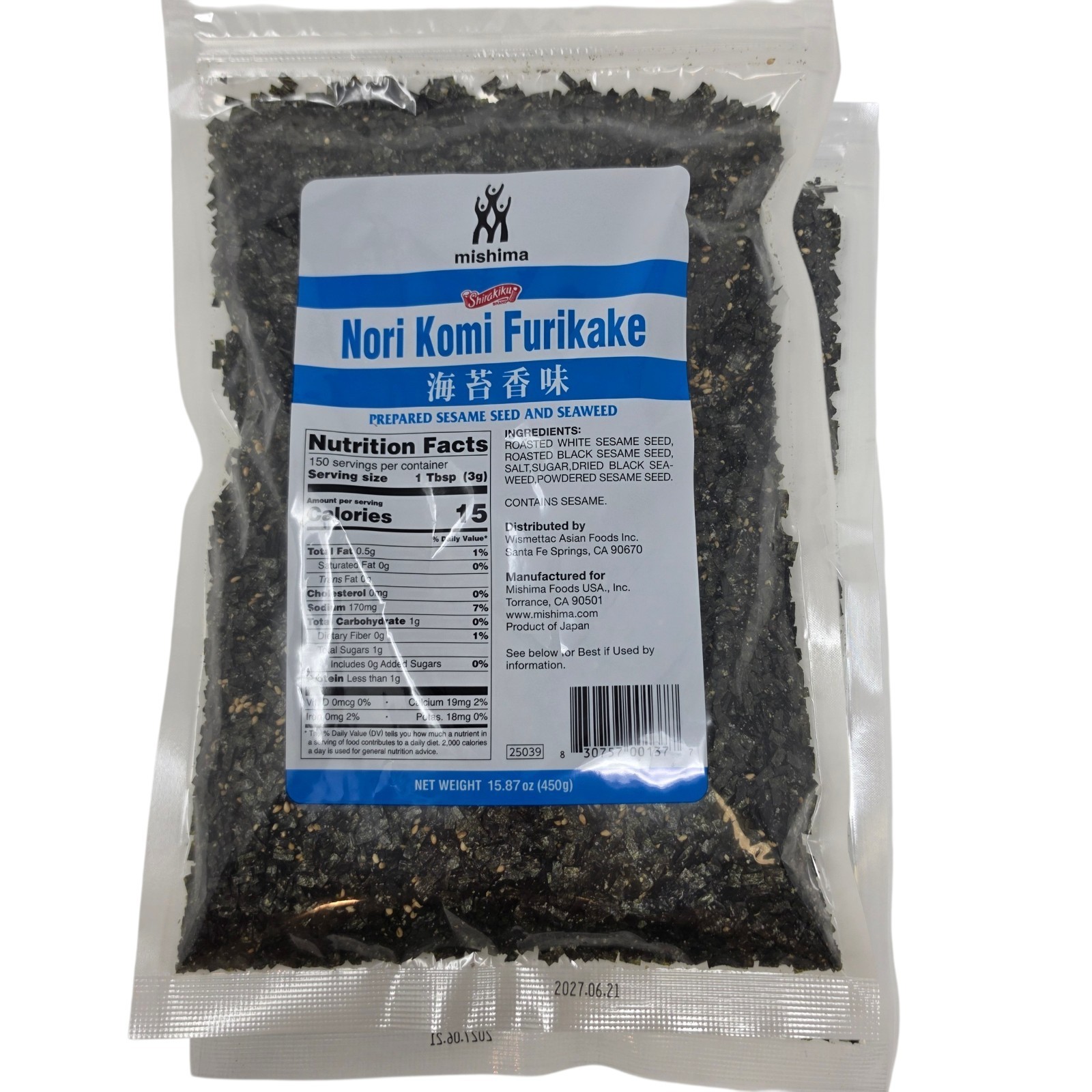 Mishima Nori Komi Furikake Sesame Seed and Seaweed Seasoning 15.87 oz Resealable