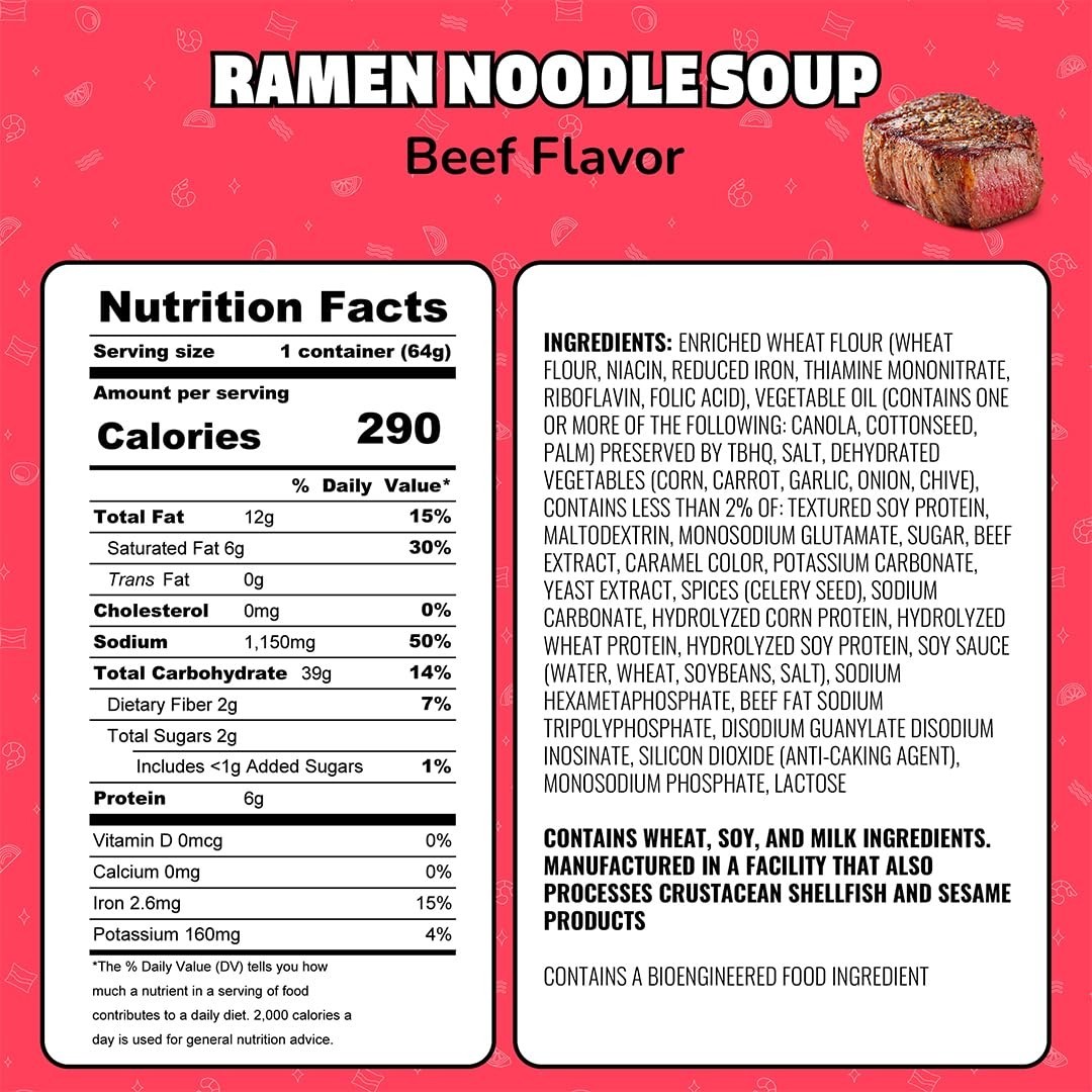 Satisfying Instant Beef Ramen Cups – Ready in 3 Minutes, 2.25 Oz – 12 Pack