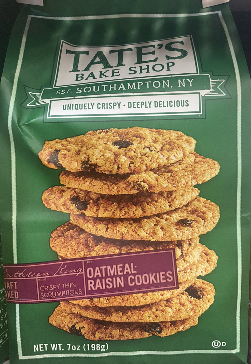 Tate’s Bake Shop OATMEAL RAISIN Cookies 7 oz Bag